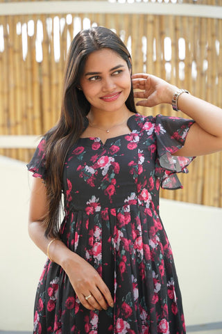 BLACK RED FLORAL | MATERNITY GEORGETTE MAXI ANKLE LENGTH