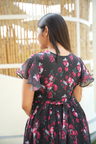 BLACK RED FLORAL | MATERNITY GEORGETTE MAXI ANKLE LENGTH