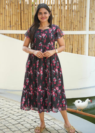 BLACK RED FLORAL | MATERNITY GEORGETTE MAXI ANKLE LENGTH