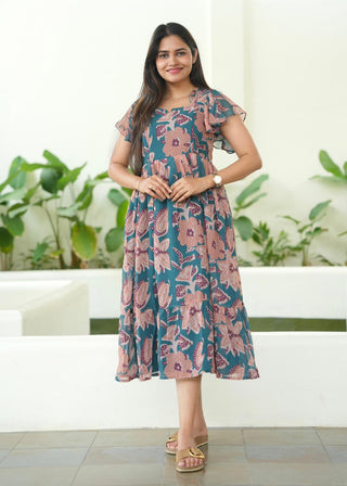 BROWN FLOWERS | MATERNITY GEORGETTE MAXI ANKLE LENGTH