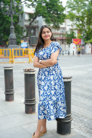 BLUE LEAFY | MATERNITY MAXI ANKLE LENGTH