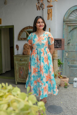 TURQUOISE SMOCK | MATERNITY MAXI ANKLE LENGTH