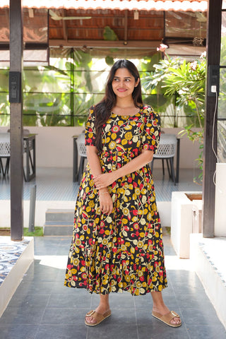 BLACK MULTI FLORAL | MATERNITY COTTON MAXI FULL LENGTH
