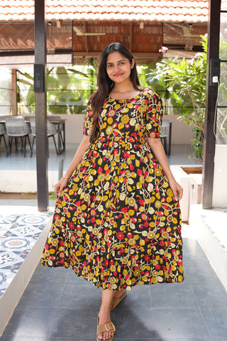 BLACK MULTI FLORAL | MATERNITY COTTON MAXI FULL LENGTH
