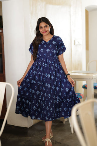 NAVY TINY LEAF | MATERNITY MAXI ANKLE LENGTH