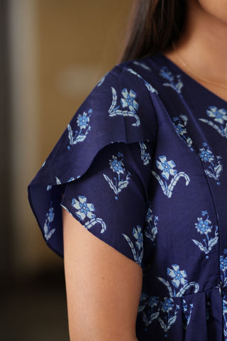 NAVY TINY LEAF | MATERNITY MAXI ANKLE LENGTH