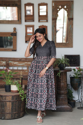 BLACK GEOMETRIC | MATERNITY MAXI FULL LENGTH