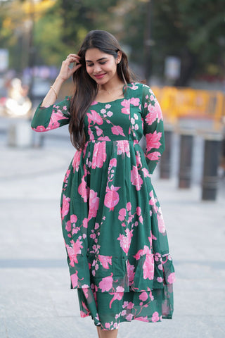 GREEN PINK FLORA | MATERNITY GEORGETTE MAXI ANKLE LENGTH