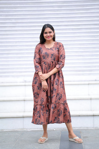 BROWN BLACK FLORA | MATERNITY MAXI ANKLE LENGTH