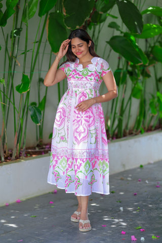 WHITE MEHANDI | MATERNITY GEORGETTE MAXI ANKLE LENGTH