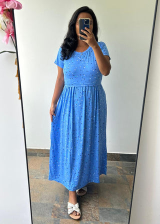 SKYBLUE STARS | ZIPLESS MATERNITY MAXI-SHORT SLEEVES | ANKLE LENGTH MAXI