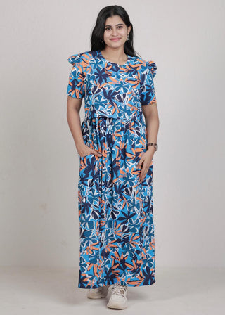 BLUE VIBE | ZIPLESS MATERNITY MAXI-PUFF SLEEVES | FULL LENGTH MAXI