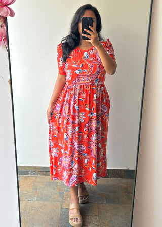 ORANGE MANGO | ZIPLESS MATERNITY MAXI-PUFF SLEEVES | ANKLE LENGTH MAXI