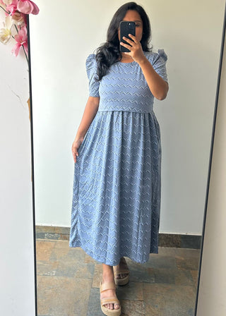 GREY LINES | ZIPLESS MATERNITY MAXI-PUFF SLEEVES | ANKLE LENGTH MAXI