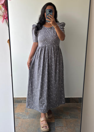GREY SYMBOLS | NON-FEEDING MAXI – PUFF SLEEVES | FULL LENGTH MAXI