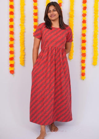 BROWN & RED LINES | NON-FEEDING MAXI – SHORT SLEEVES | FULL LENGTH MAXI