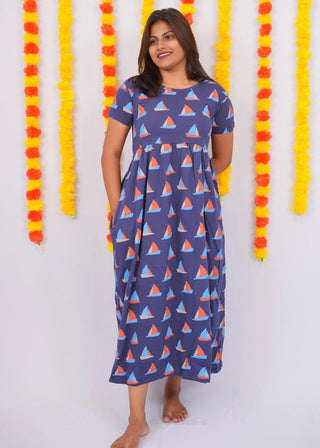 BLUE BOAT | NON-FEEDING MAXI – SHORT SLEEVES | ANKLE LENGTH MAXI