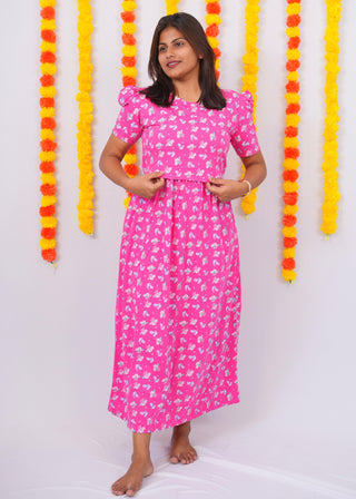 CARTOON | ZIPLESS MATERNITY MAXI-PUFF SLEEVES | ANKLE LENGTH MAXI