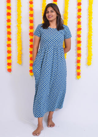BLUE PENGUIN | NON-FEEDING MAXI – SHORT SLEEVES | ANKLE LENGTH MAXI