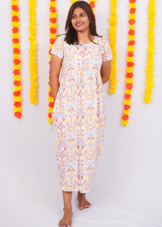 MULTI COLOUR TRELIS | NON-FEEDING MAXI – SHORT SLEEVES | ANKLE LENGTH MAXI