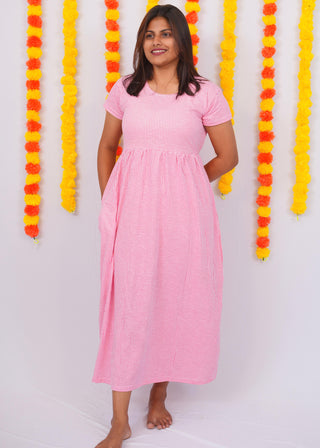 TINY CHECKS | NON-FEEDING MAXI – SHORT SLEEVES | ANKLE LENGTH MAXI