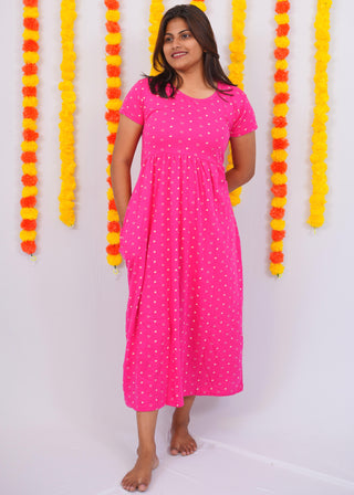 PINK TINY HEART| NON-FEEDING MAXI – SHORT SLEEVES | ANKLE LENGTH MAXI