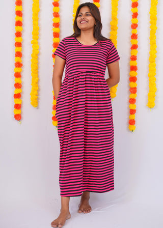 DARK PINK BLACK LINE | NON-FEEDING MAXI – SHORT SLEEVES | ANKLE LENGTH MAXI