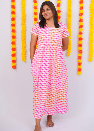 HEART CHECKED | NON-FEEDING MAXI –SHORT SLEEVES | ANKLE LENGTH MAXI