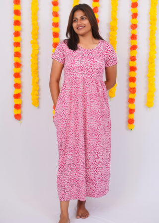 CHEETAH | NON-FEEDING MAXI – SHORT SLEEVES | ANKLE LENGTH MAXI