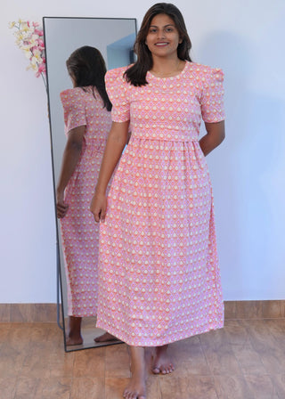 PINK TRELIS | ZIPLESS MATERNITY MAXI-PUFF SLEEVES | ANKLE LENGTH MAXI