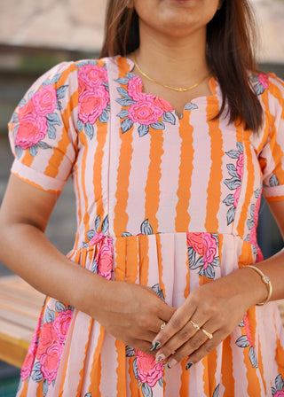 ORANGE TRIPPY ROSE | MATERNITY KURTI ANKLE LENGTH