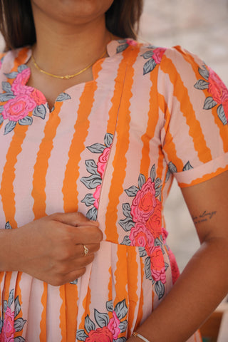 ORANGE TRIPPY ROSE | MATERNITY KURTI ANKLE LENGTH