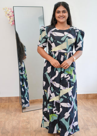 MODERN ART | NON-FEEDING MAXI – PUFF SLEEVES | ANKLE LENGTH MAXI