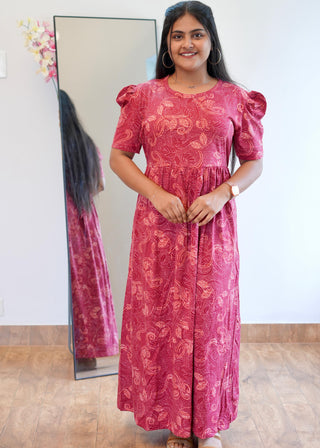 BREEZY RED | NON-FEEDING MAXI – PUFF SLEEVES | ANKLE LENGTH MAXI