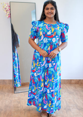 MERMAID | NON-FEEDING MAXI – PUFF SLEEVES | ANKLE LENGTH MAXI