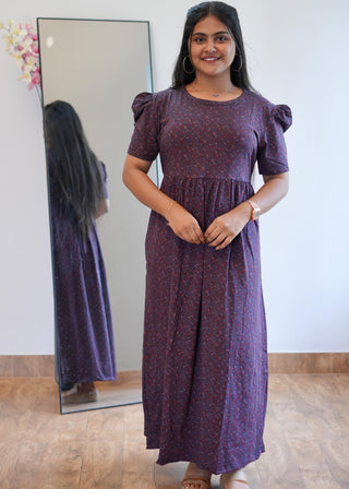 TINY ABSTRACT | NON-FEEDING MAXI – PUFF SLEEVES | ANKLE LENGTH MAXI