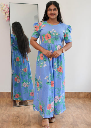 BLUE GARDEN| NON-FEEDING MAXI – PUFF SLEEVES | ANKLE LENGTH MAXI
