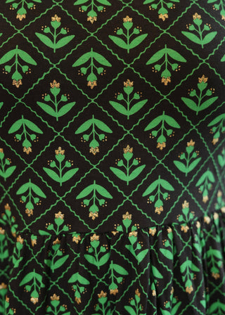GREEN GLITTERY LEAF | NON-FEEDING MAXI – PUFF SLEEVES | ANKLE LENGTH MAXI