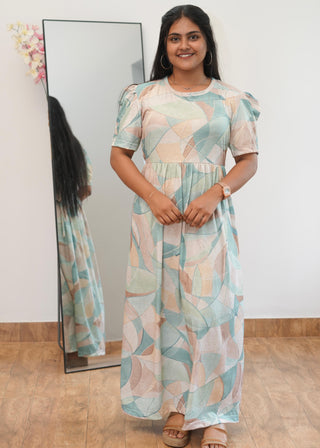 GLITTER ABSTRACT | NON-FEEDING MAXI – PUFF SLEEVES | ANKLE LENGTH MAXI