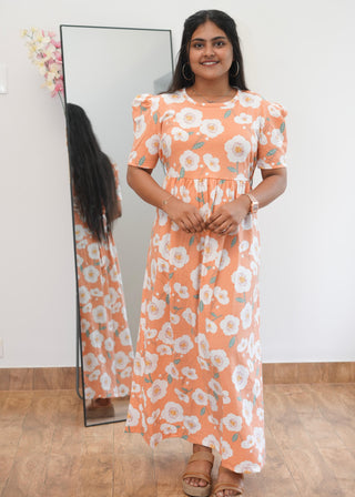 ORANGE WHITE FLORAL | NON-FEEDING MAXI – PUFF SLEEVES | ANKLE LENGTH MAXI