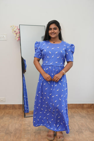 BLUE FLAMINGO | ZIPLESS MATERNITY MAXI-PUFF SLEEVES | ANKLE LENGTH MAXI