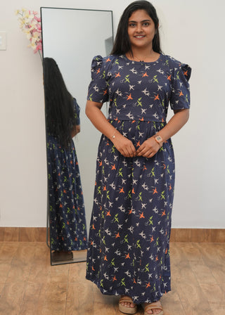 AEROPLANE | ZIPLESS MATERNITY MAXI-PUFF SLEEVES | ANKLE LENGTH MAXI