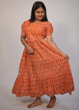 ORANGE KOLLAM | MATERNITY COTTON MAXI ANKLE LENGTH