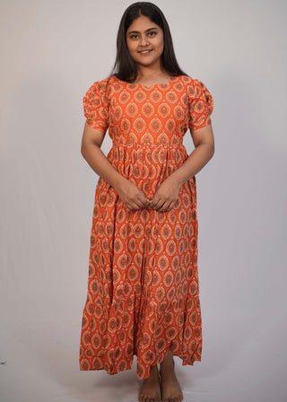 ORANGE KOLLAM | MATERNITY COTTON MAXI ANKLE LENGTH