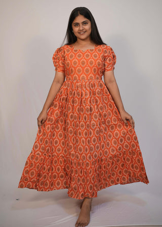 ORANGE KOLLAM | MATERNITY COTTON MAXI ANKLE LENGTH