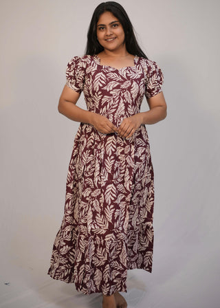 MAROON LEAF | MATERNITY COTTON MAXI ANKLE LENGTH
