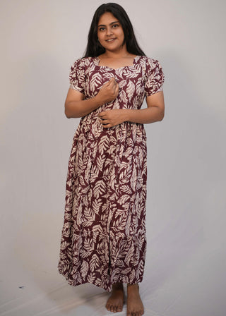 MAROON LEAF | MATERNITY COTTON MAXI ANKLE LENGTH