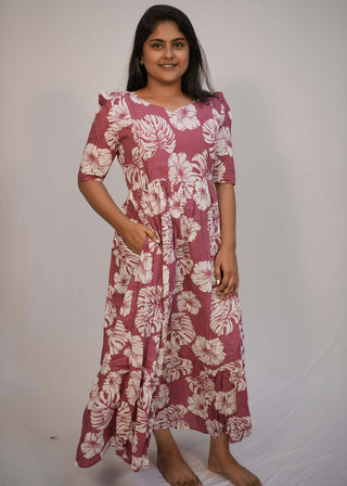 PINK HIBISCUS | MATERNITY COTTON MAXI ANKLE LENGTH