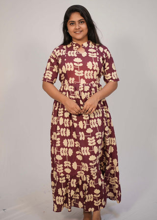 MAROON TINY FLORAL | MATERNITY COTTON MAXI ANKLE LENGTH