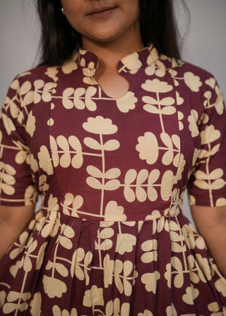 MAROON TINY FLORAL | MATERNITY COTTON MAXI ANKLE LENGTH